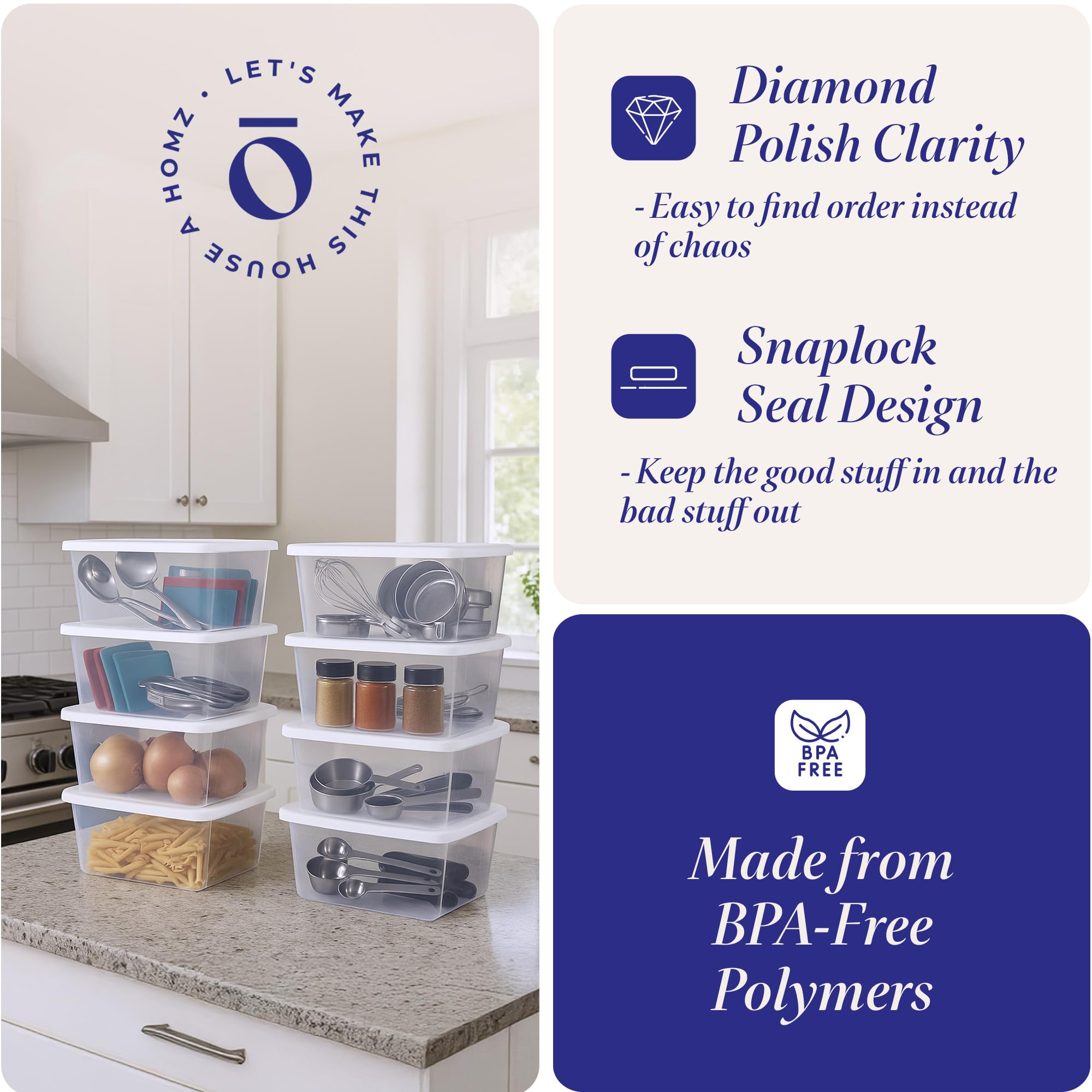 HOMZ Snaplock stackable bin closet configuration optimizes vertical storage.