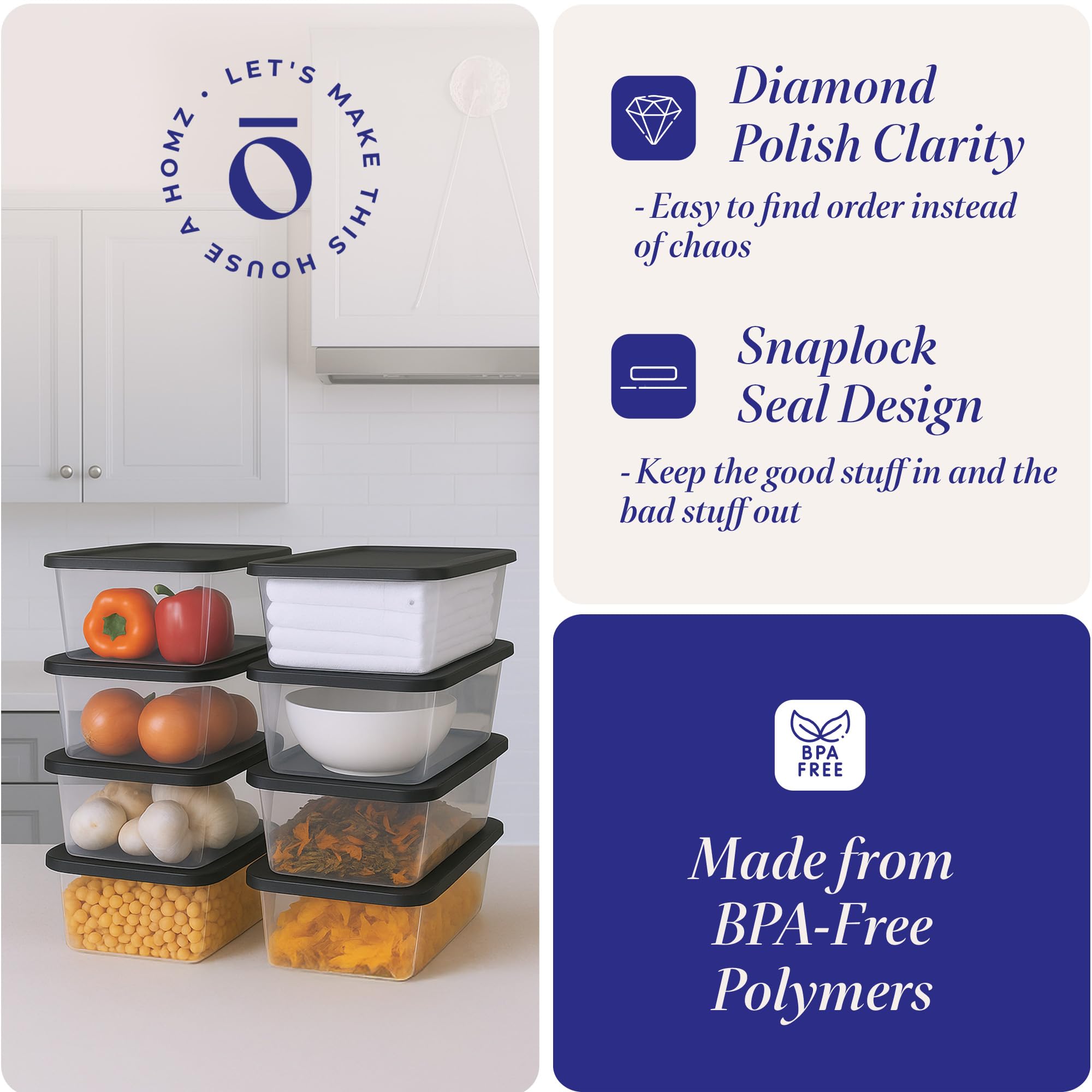 HOMZ USA-made storage bin offers durable recycled plastic for everyday use.