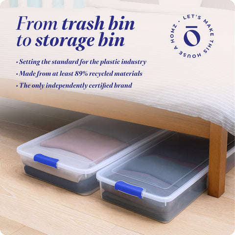 HOMZ transparent under-bed bin helps keep clutter under control.
