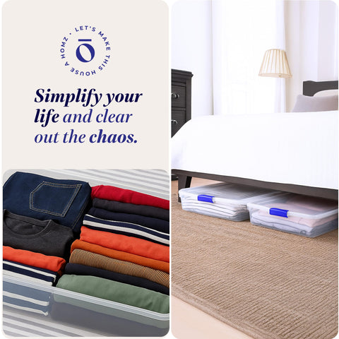 HOMZ clothes under-bed storage bin maximizing space in small rooms.