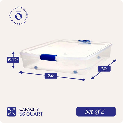 HOMZ under-bed bin for shoes stored neatly under the bed.