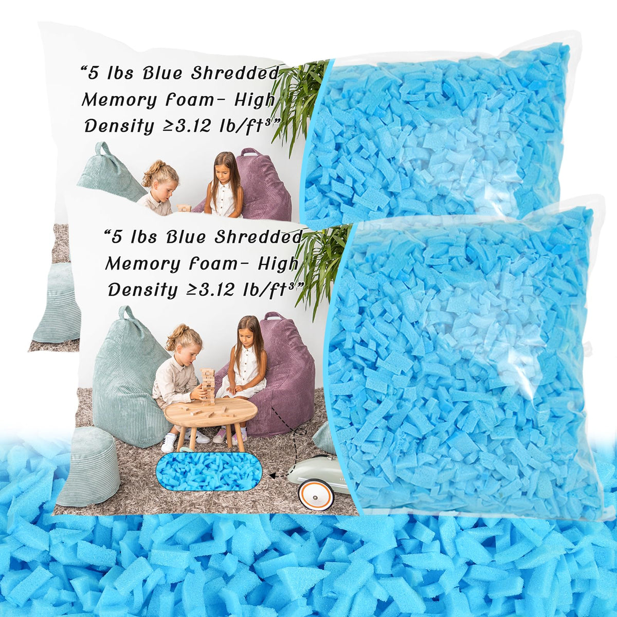 HONEHO bean bag filler memory foam, 10lbs, soft and durable lounging support.