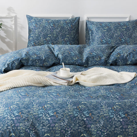 HoneiLife king duvet cover with floral pattern, breathable 100% cotton for all-season comfort.