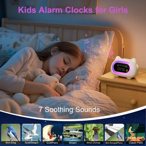 Seven soothing sounds provide a calm bedtime backdrop.