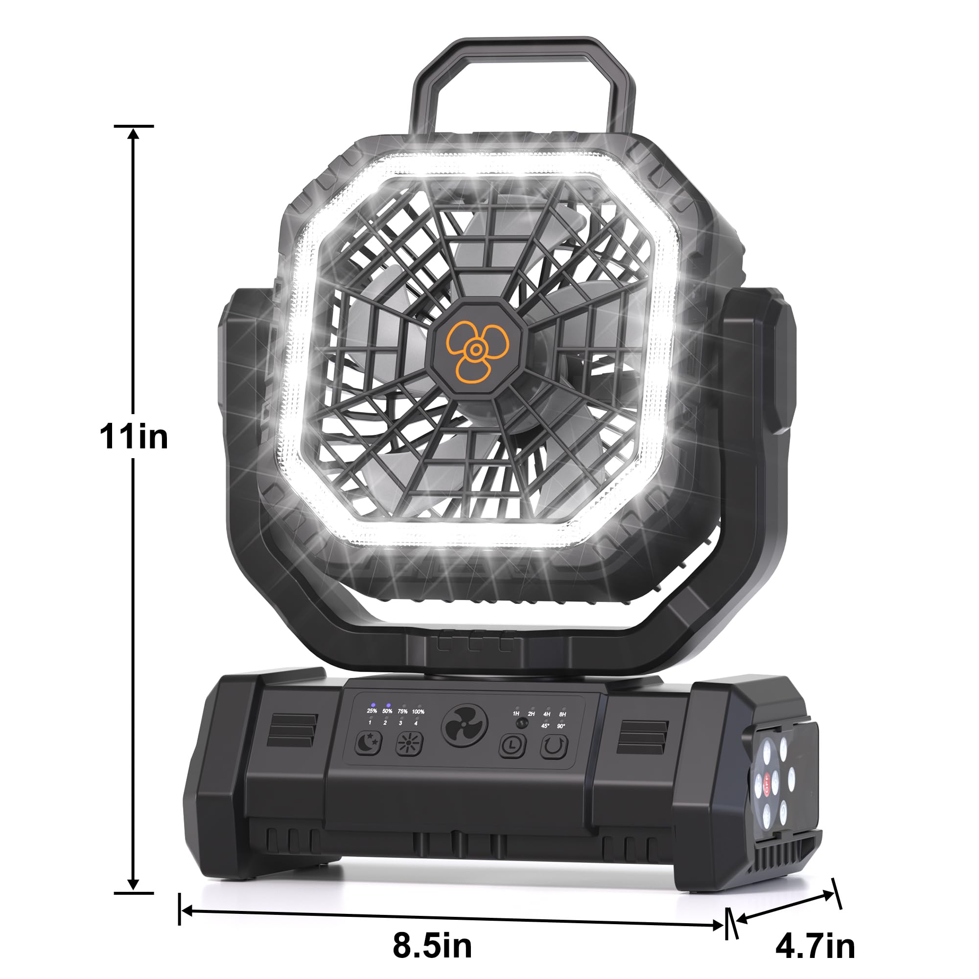 Honesorn portable fan with hanging hook, ideal for tent setups and travel.