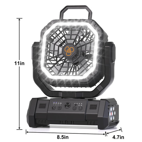 Honesorn portable fan with hanging hook, ideal for tent setups and travel.