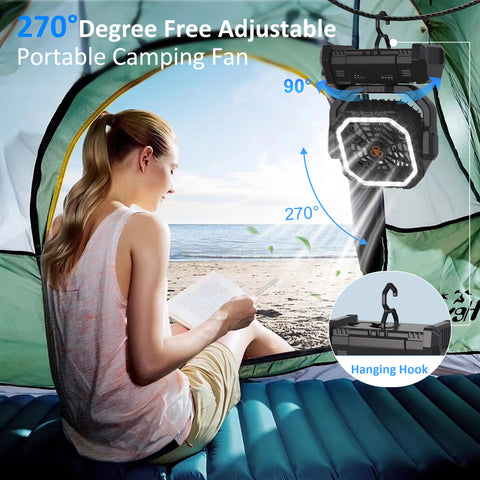 Honesorn portable fan doubles as LED camping lantern for nighttime illumination.