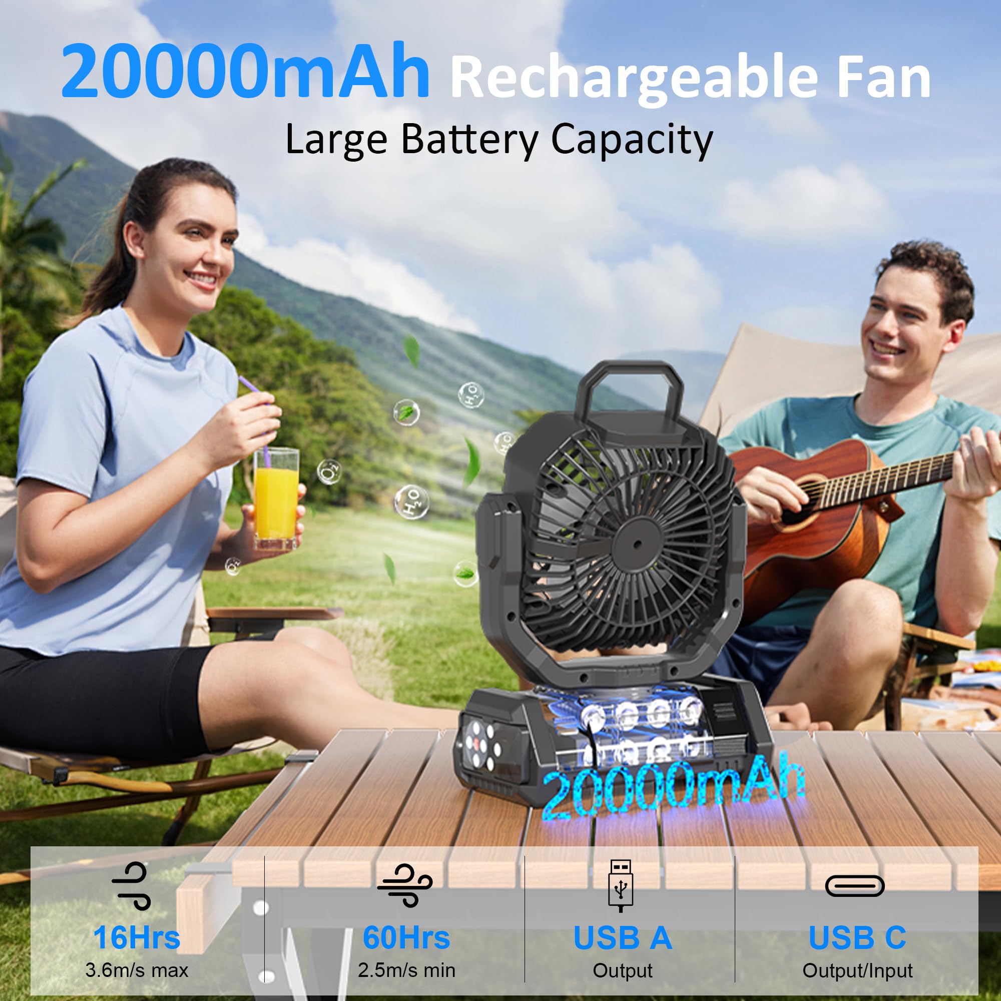 Honesorn portable fan with remote control for easy tent or chair operation.