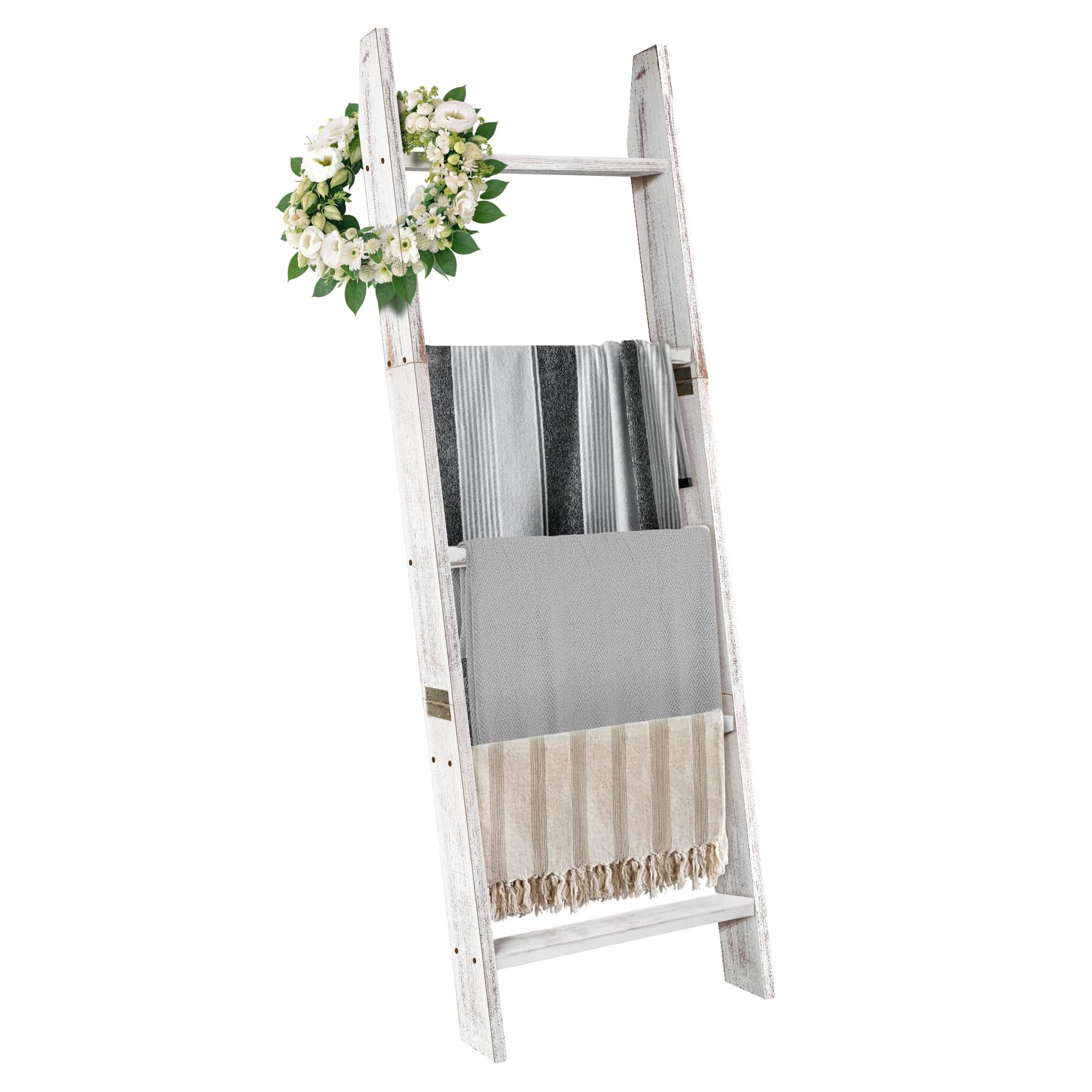 Honest Outfitters blanket ladder 5-tier wall-leaning stores multiple blankets in the living room