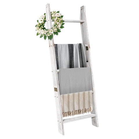 Honest Outfitters blanket ladder 5-tier wall-leaning stores multiple blankets in the living room