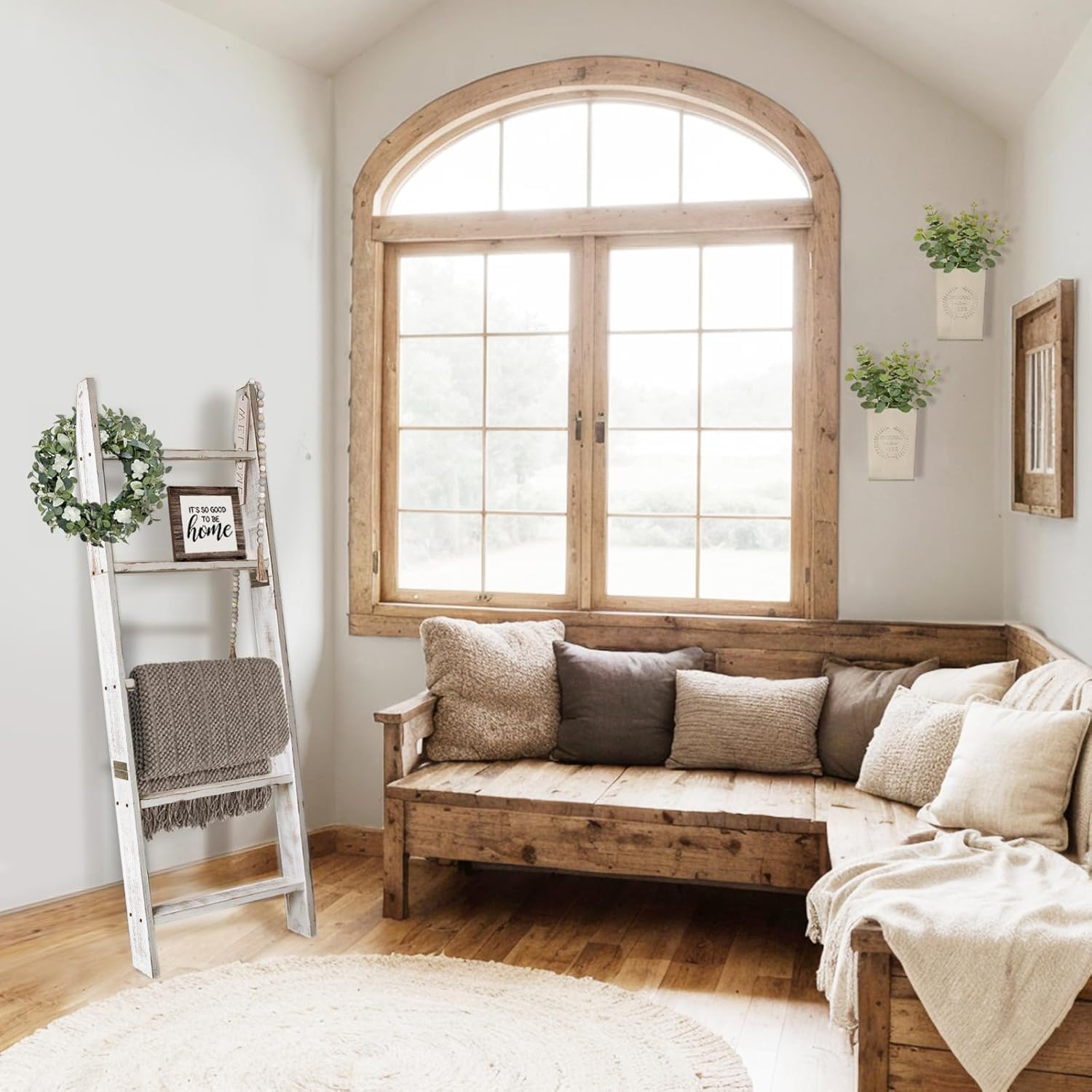Honest Outfitters wooden blanket ladder shows sturdy construction for daily storage