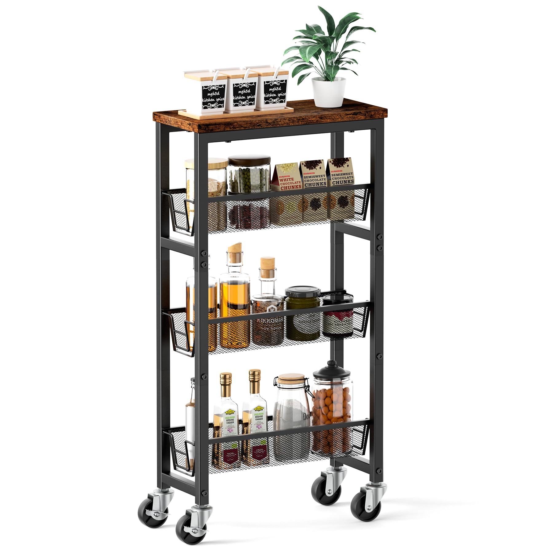 Honest Outfitters Slim Storage Cart with 4-tier mesh baskets neatly organizes essentials