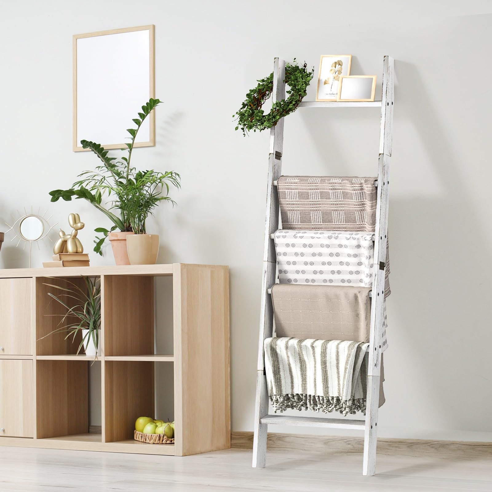 HONEST OUTFITTERS sturdy wooden ladder highlighted for 50 lb capacity