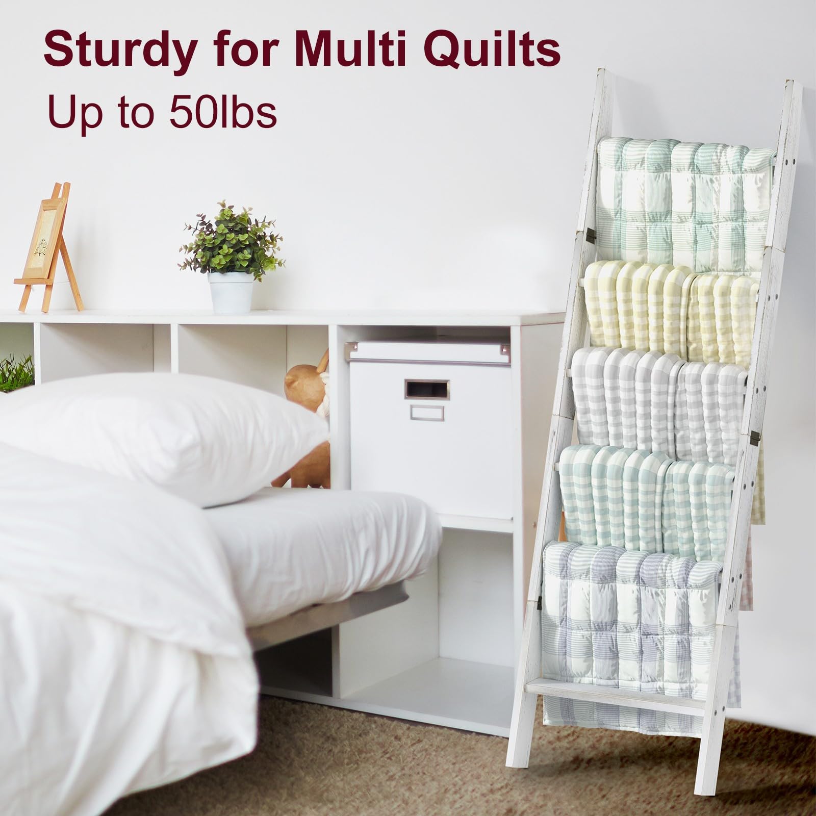HONEST OUTFITTERS wall-leaning blanket rack against a wall with rustic wood texture