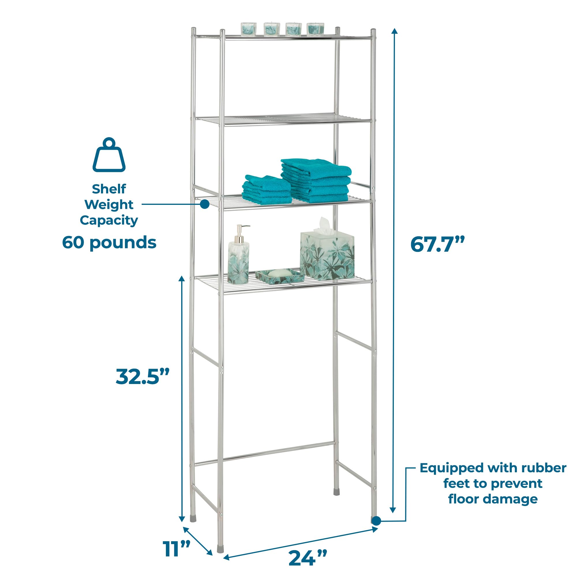 In-use view demonstrating organized bathroom storage with Honey-Can-Do shelf.