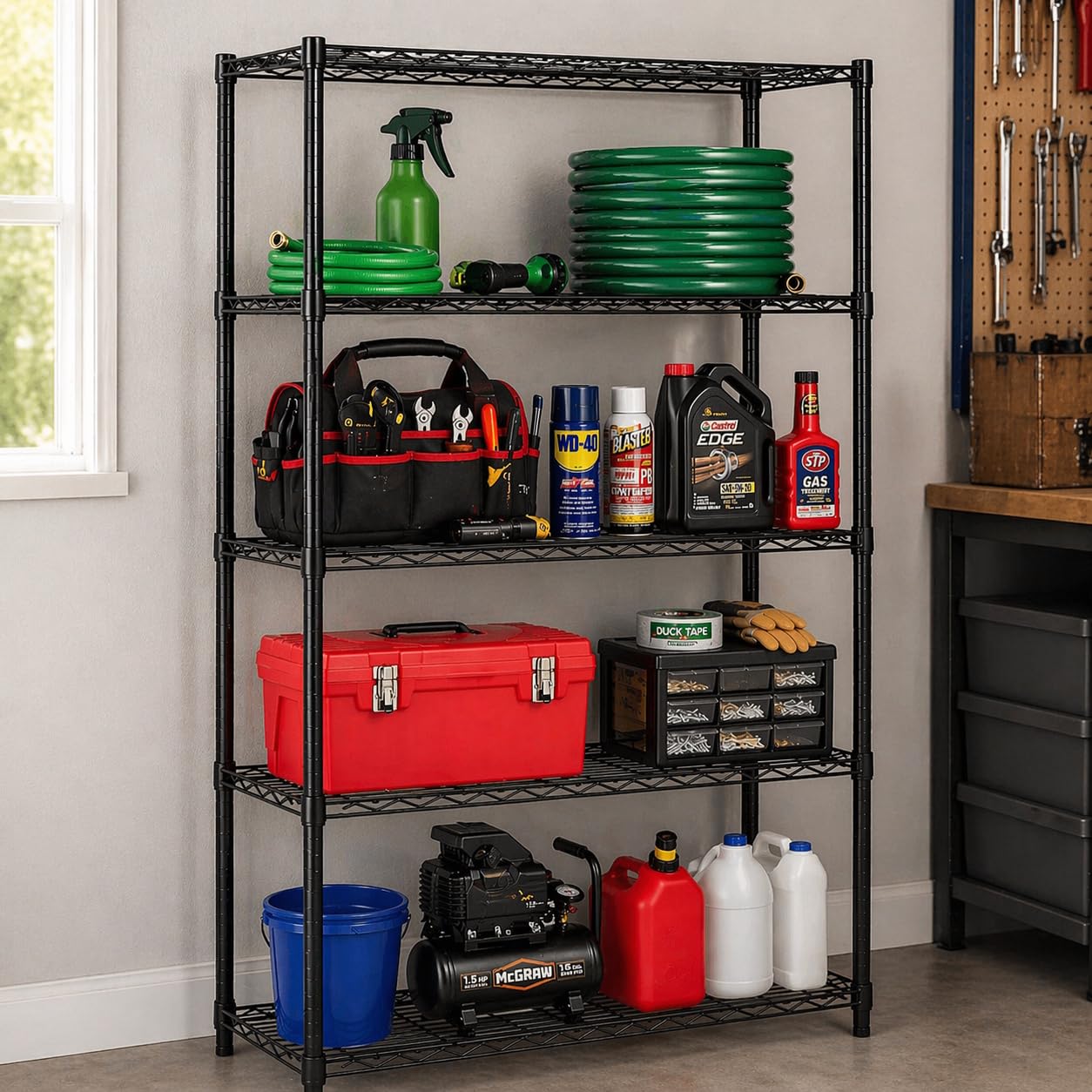 Honey-Can-Do 5-tier shelf in black finish showcasing sturdy steel frame