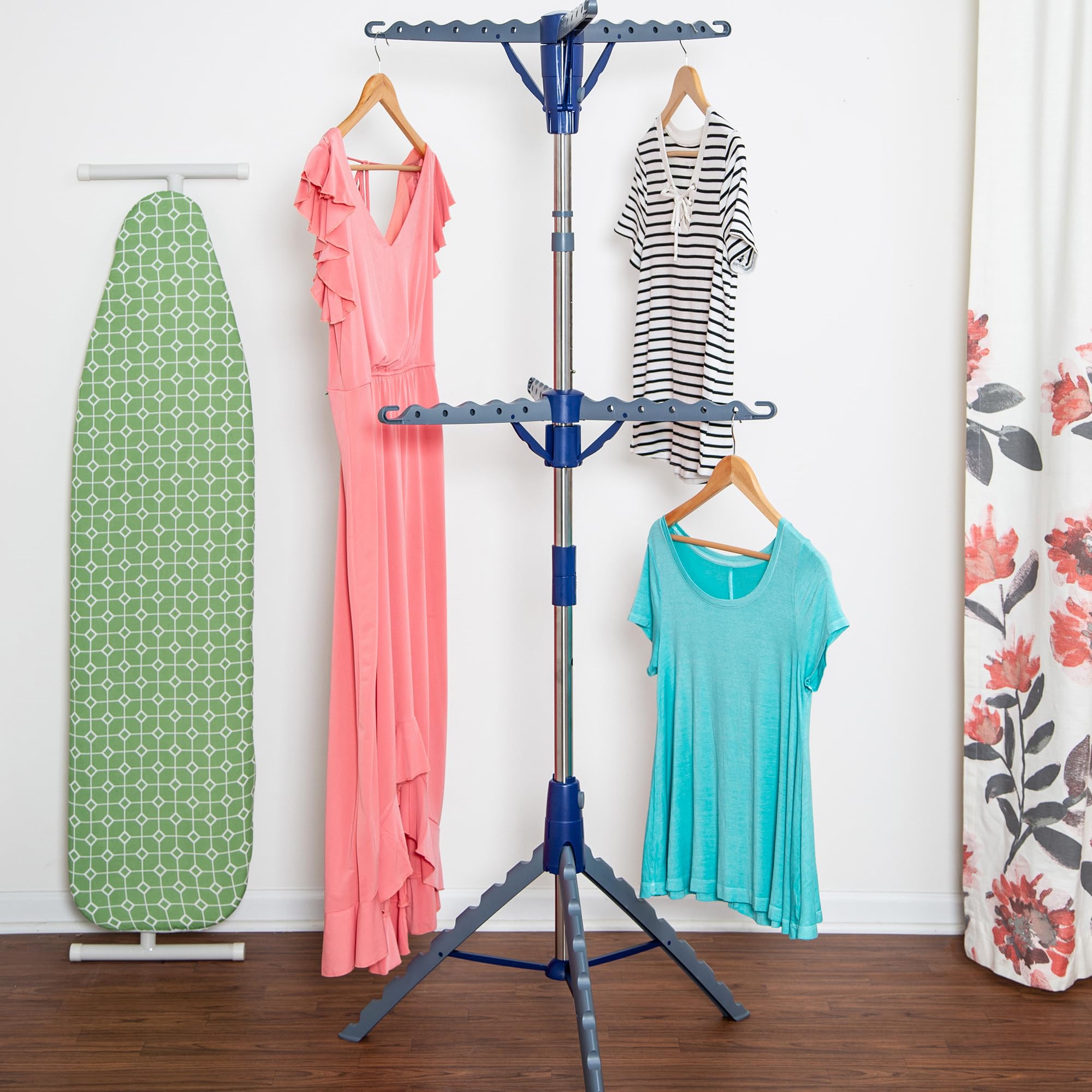 Honey-Can-Do 73-inch tall drying rack extended with top tier for long garments and airflow