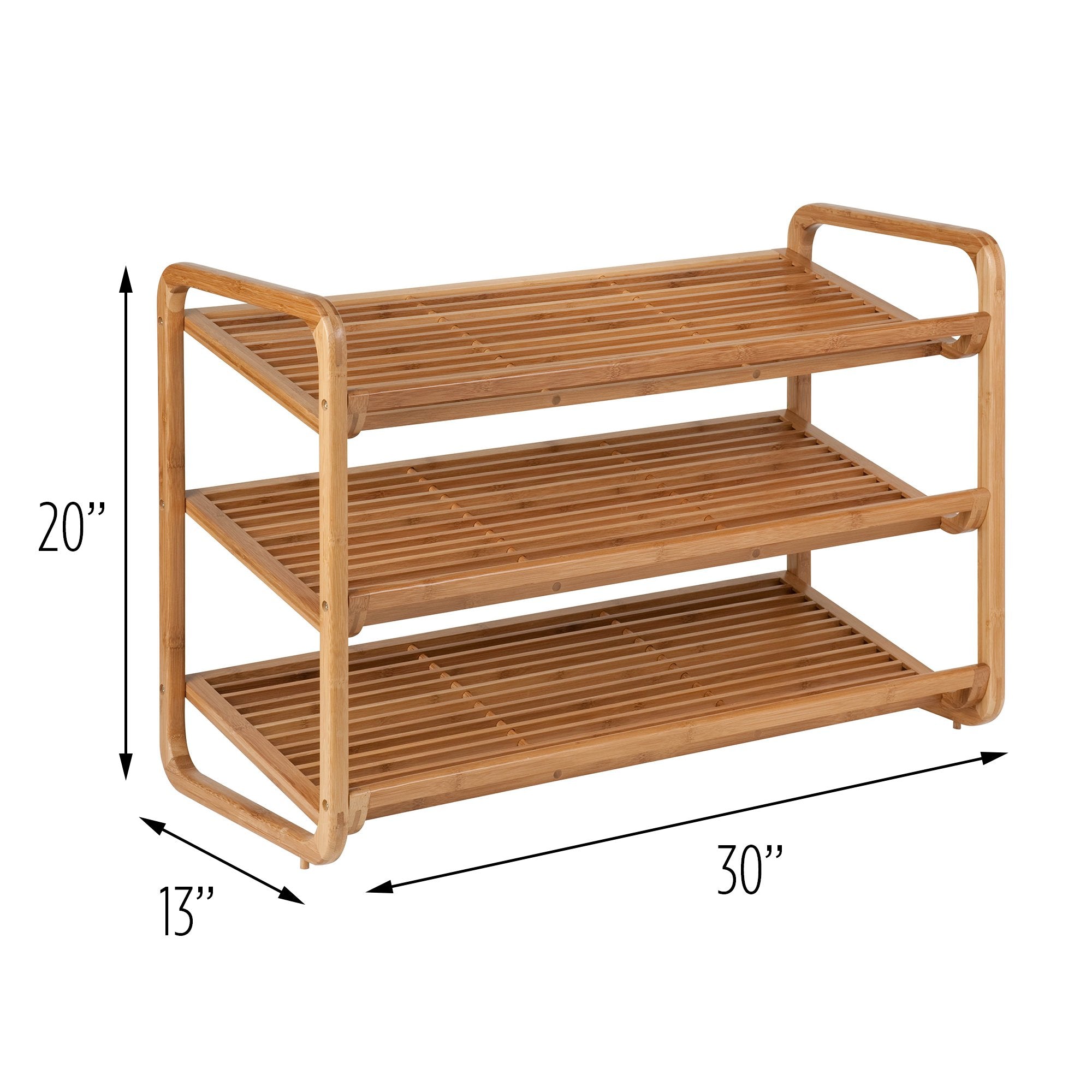 Honey-Can-Do bamboo 3-tier shelf near entryway for tidy shoes