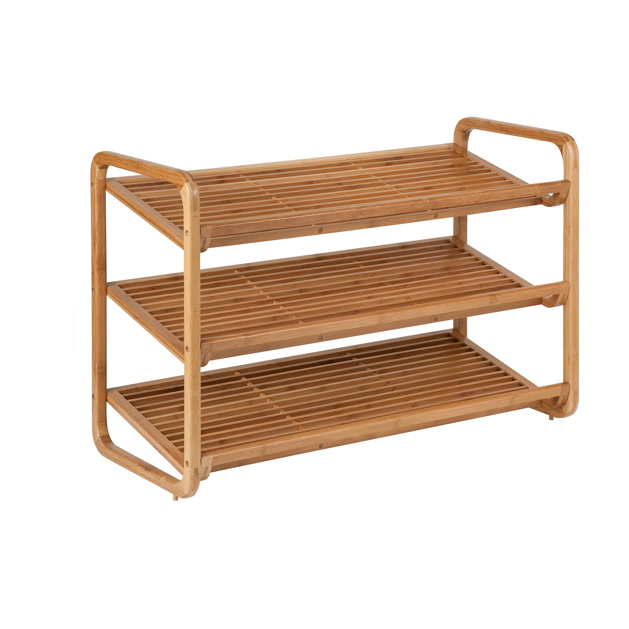 Honey-Can-Do bamboo 3-tier shoe shelf front view showing space-saving organization