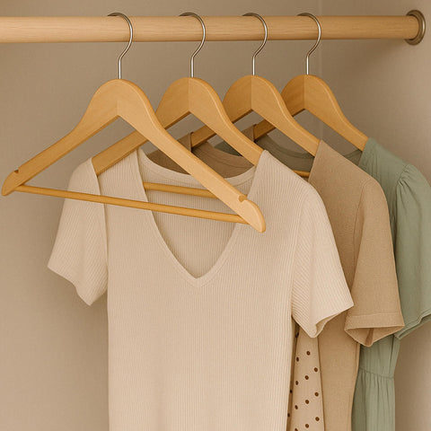 Honey-Can-Do maple coat hangers provide strong shoulders for jackets and suits.