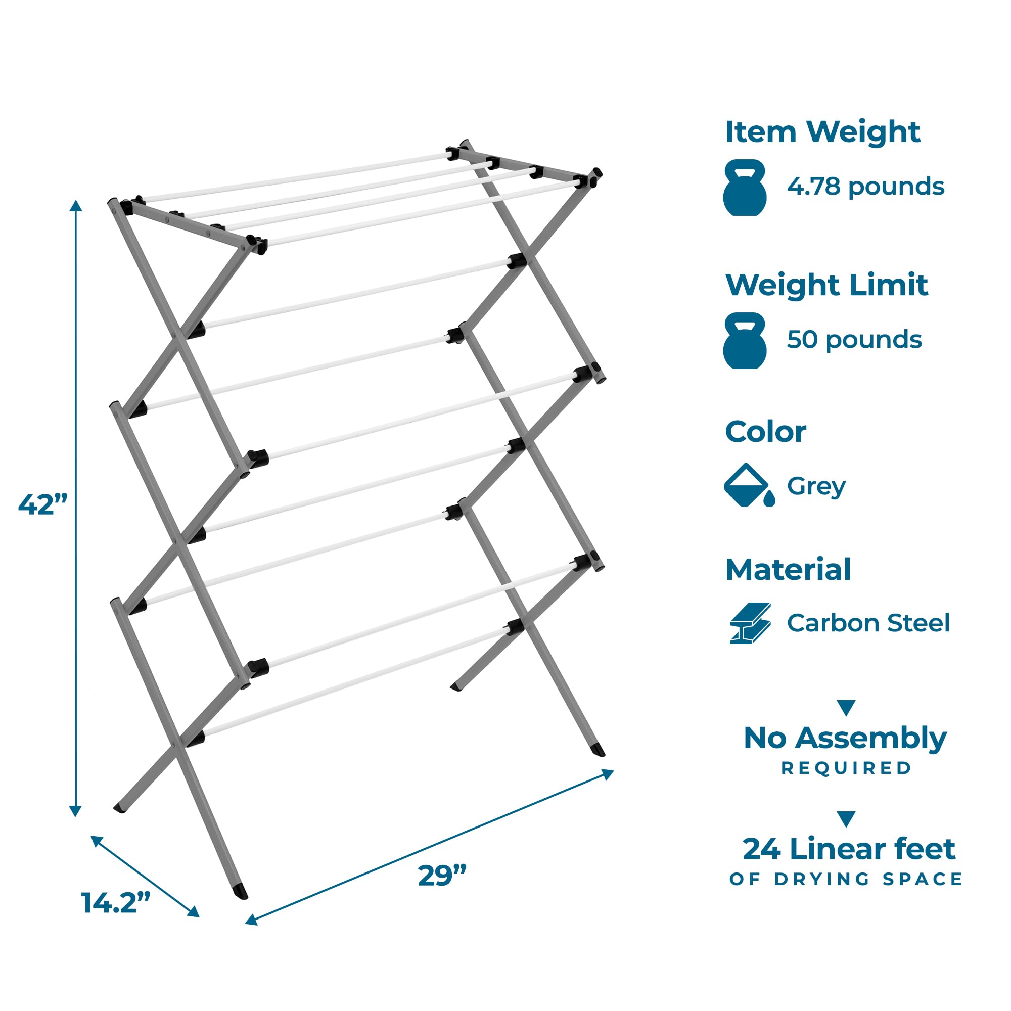 Dimensions of the Honey-Can-Do rack: 29 x 14 x 42 inches for efficient layout.