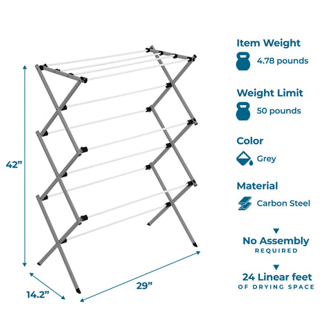 Dimensions of the Honey-Can-Do rack: 29 x 14 x 42 inches for efficient layout.