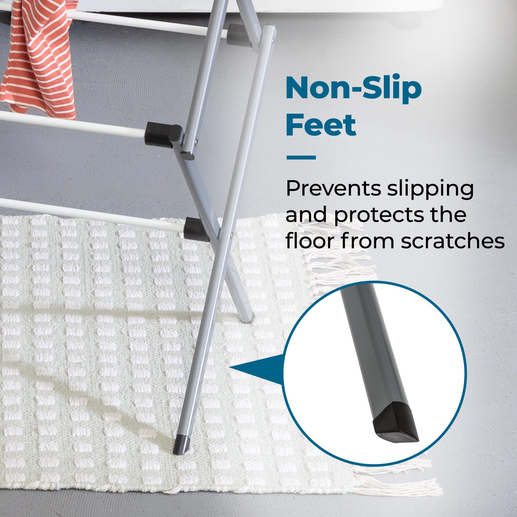 Folded profile of Honey-Can-Do rack shows a compact 3-inch height for easy storage.