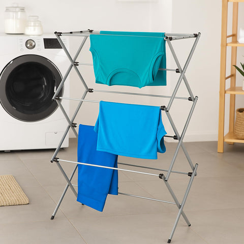 Honey-Can-Do coated steel rack protects delicates while promoting efficient air drying.