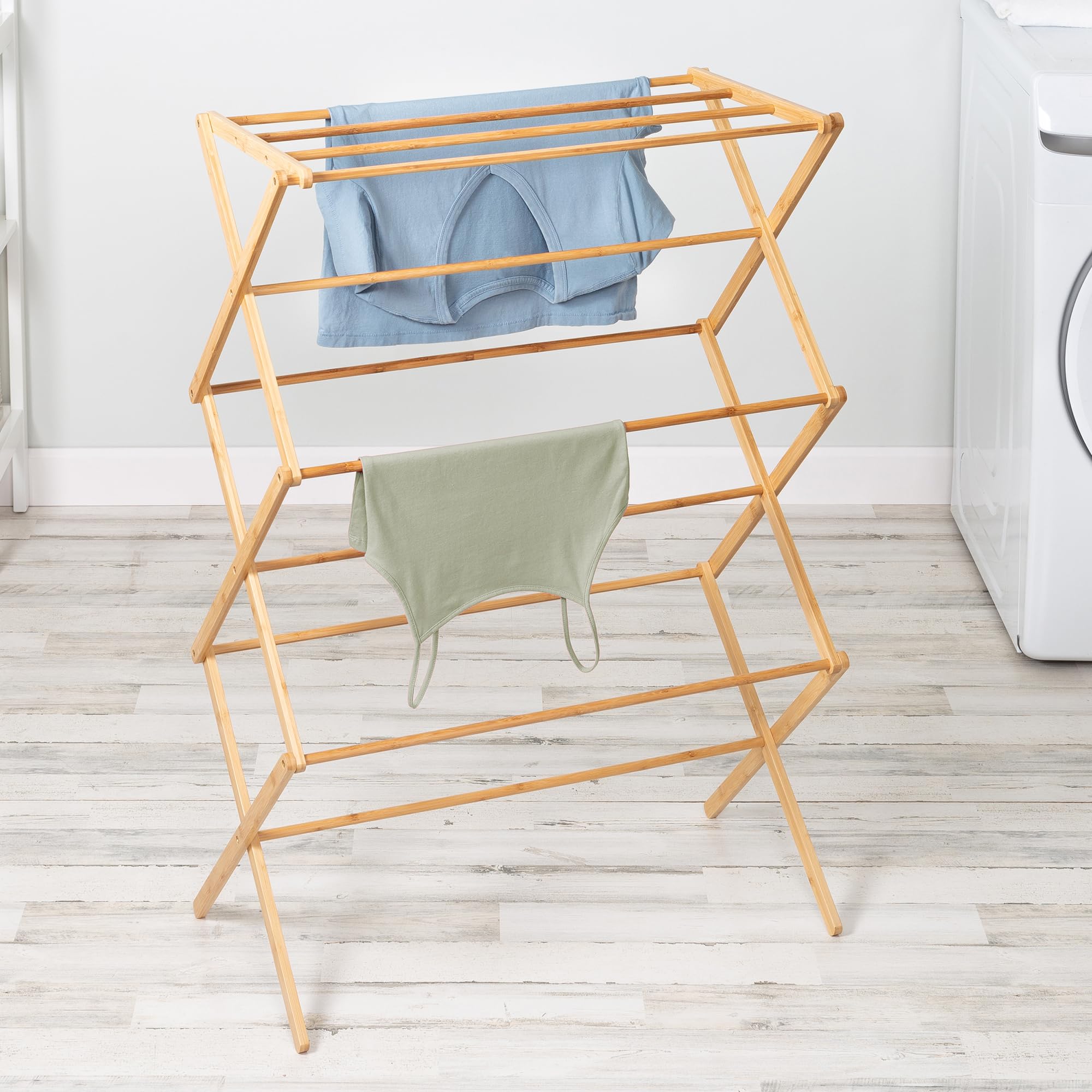 Honey-Can-Do foldable laundry drying rack stores neatly when not in use.