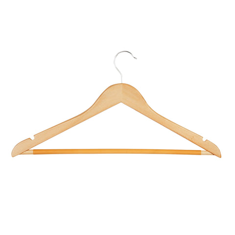 Honey-Can-Do maple wood hanger with non-slip grooved bar keeps shirts in place.