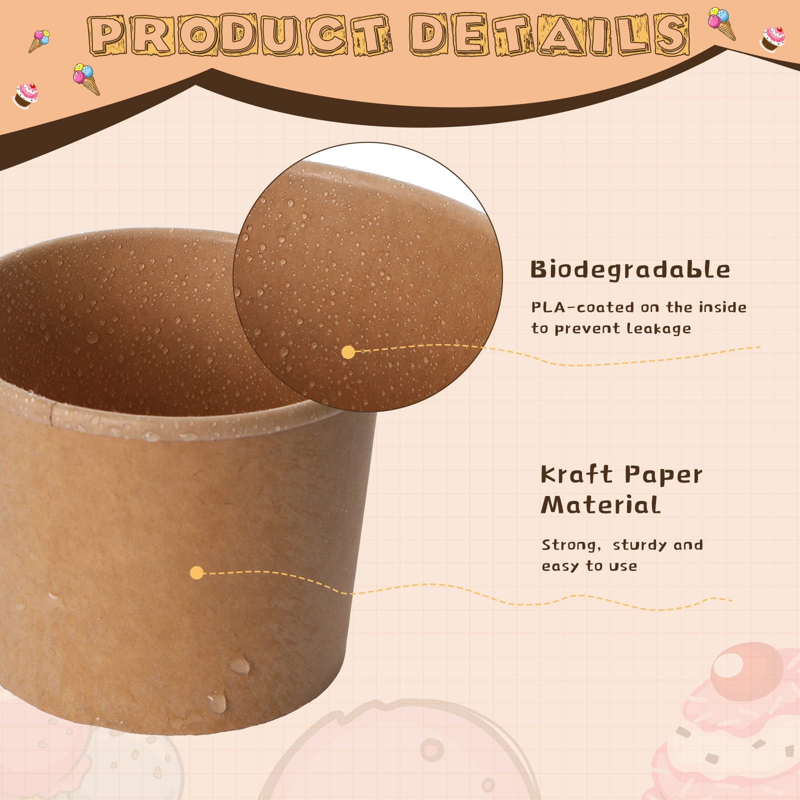 Honeydak kraft paper cups with inner coating leakproof for mess-free servings
