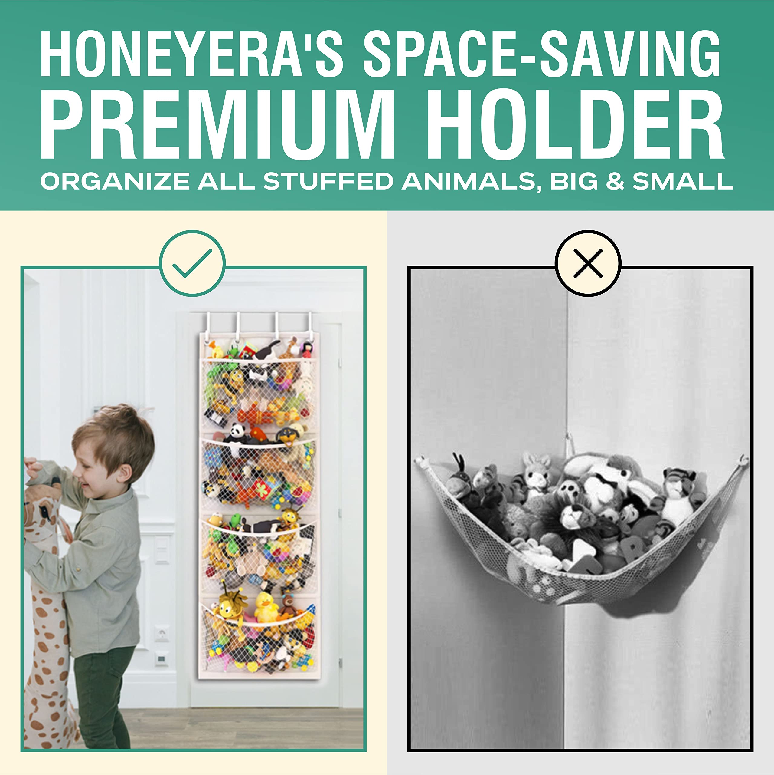 Honeyera door hanger with four hooks saves floor space and organizes toys