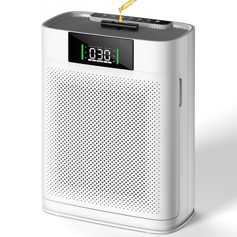 Honeyuan air purifier front view showing broad coverage for large rooms