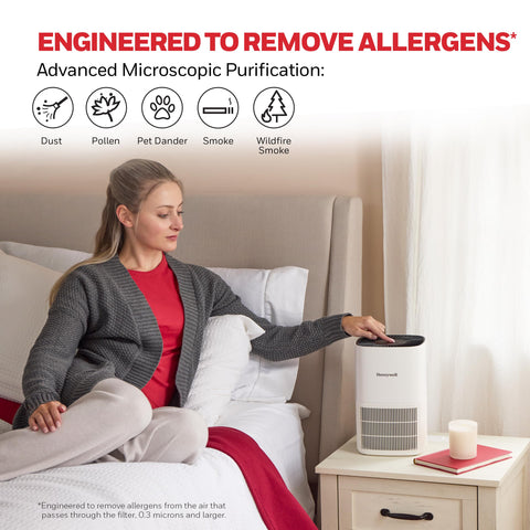 Honeywell Allergen Plus activated carbon filter reducing odors in the room.