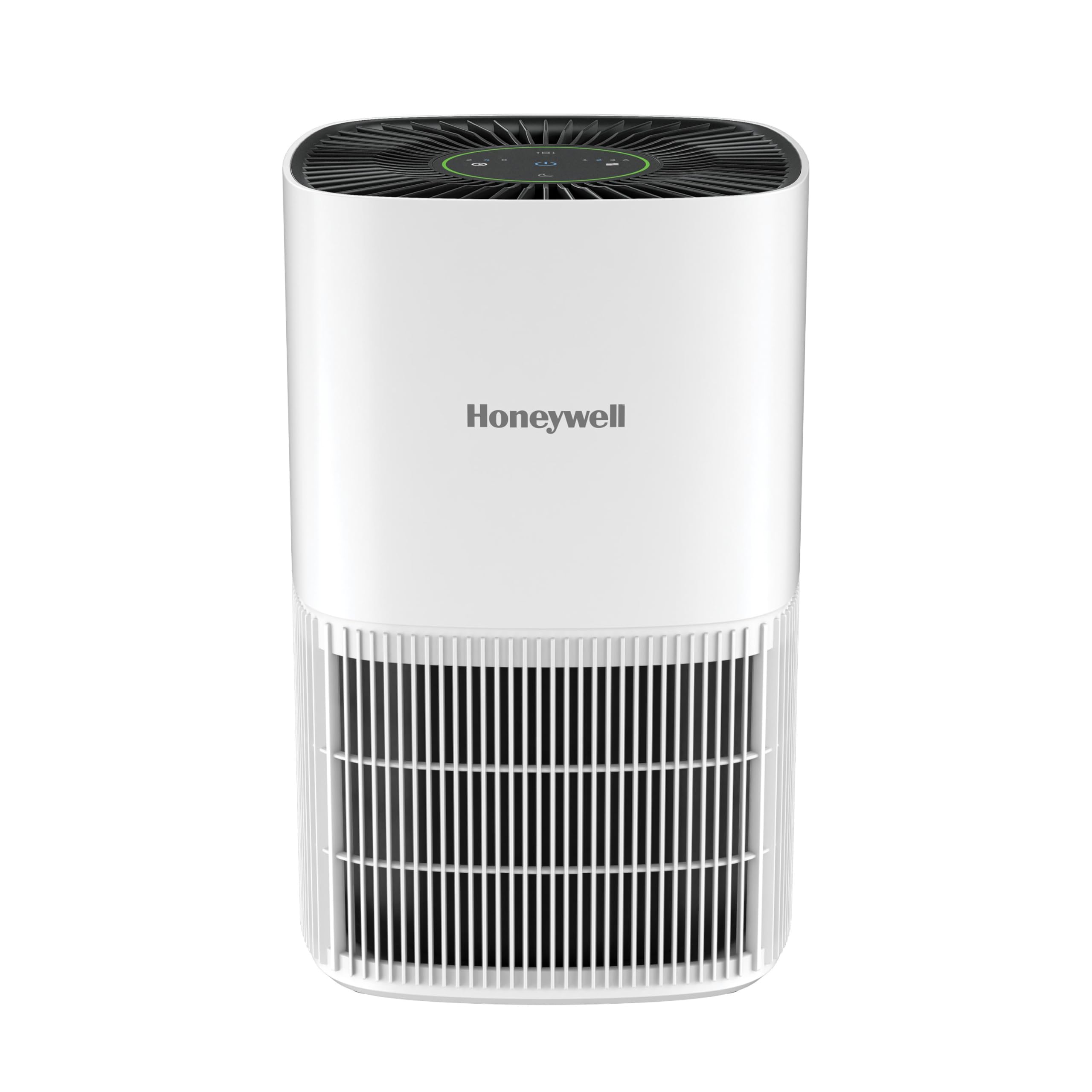 Honeywell Allergen Plus compact air purifier on a tabletop for small spaces.