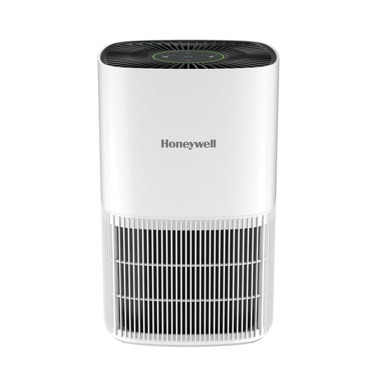 Honeywell Allergen Plus compact air purifier on a tabletop for small spaces.