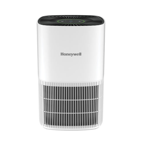 Honeywell Allergen Plus compact air purifier on a tabletop for small spaces.