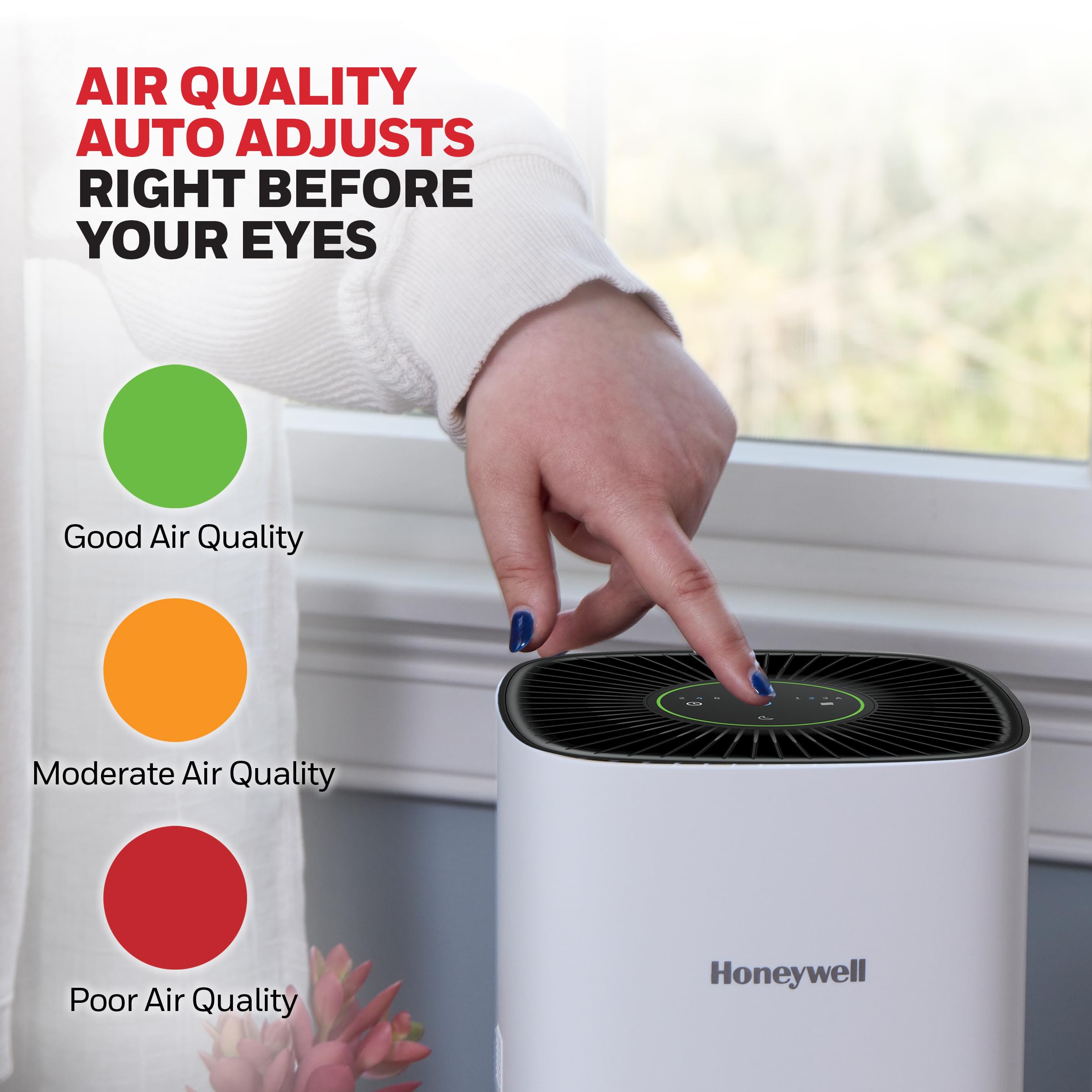 Honeywell Allergen Plus Sleep Mode for ultra-quiet nighttime operation.