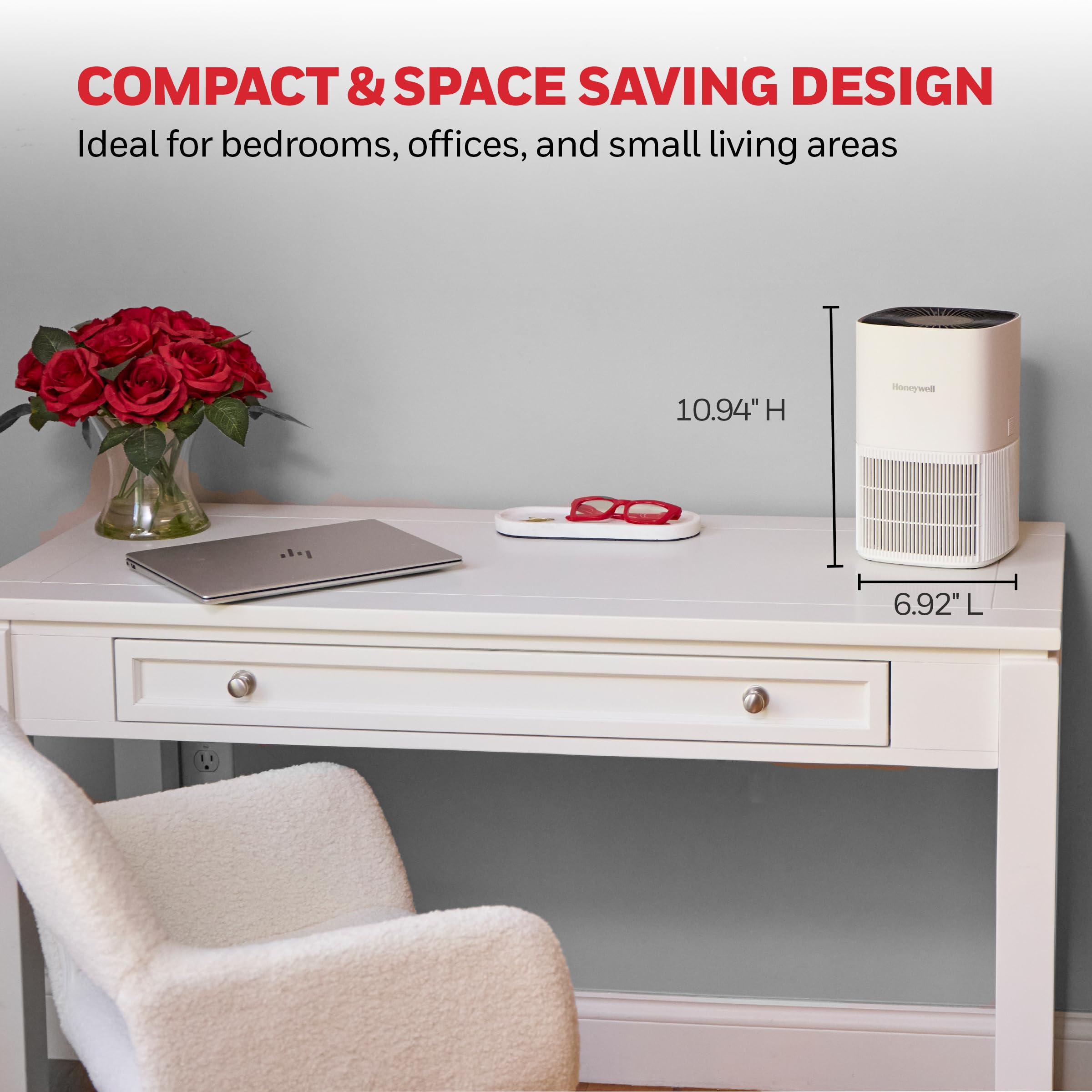Honeywell Allergen Plus vacuumable pre-filter catching hair and lint.