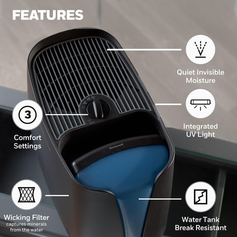 Honeywell dishwasher-safe parts simplify cleaning.