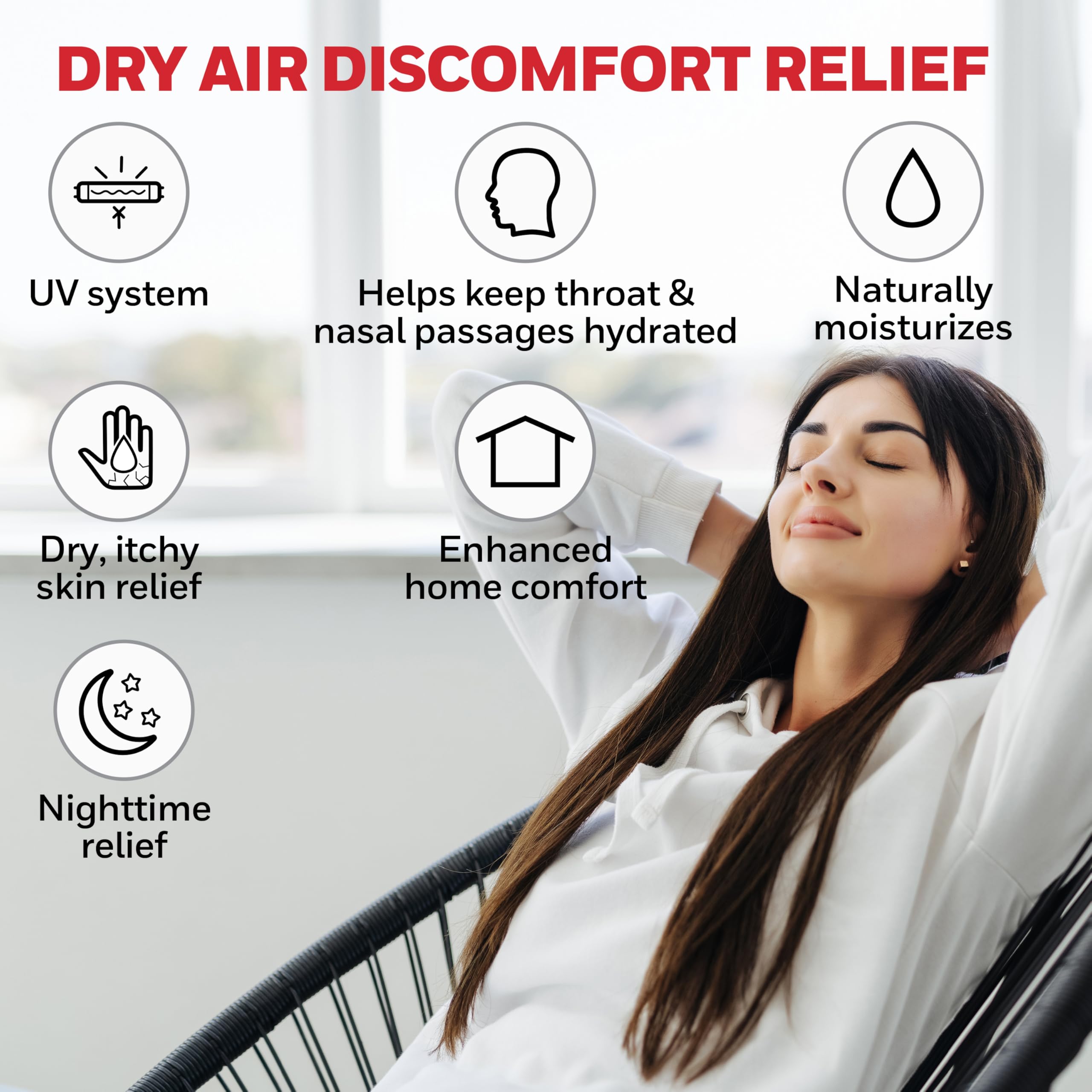 Honeywell easy-fill, self-standing tank simplifies setup.