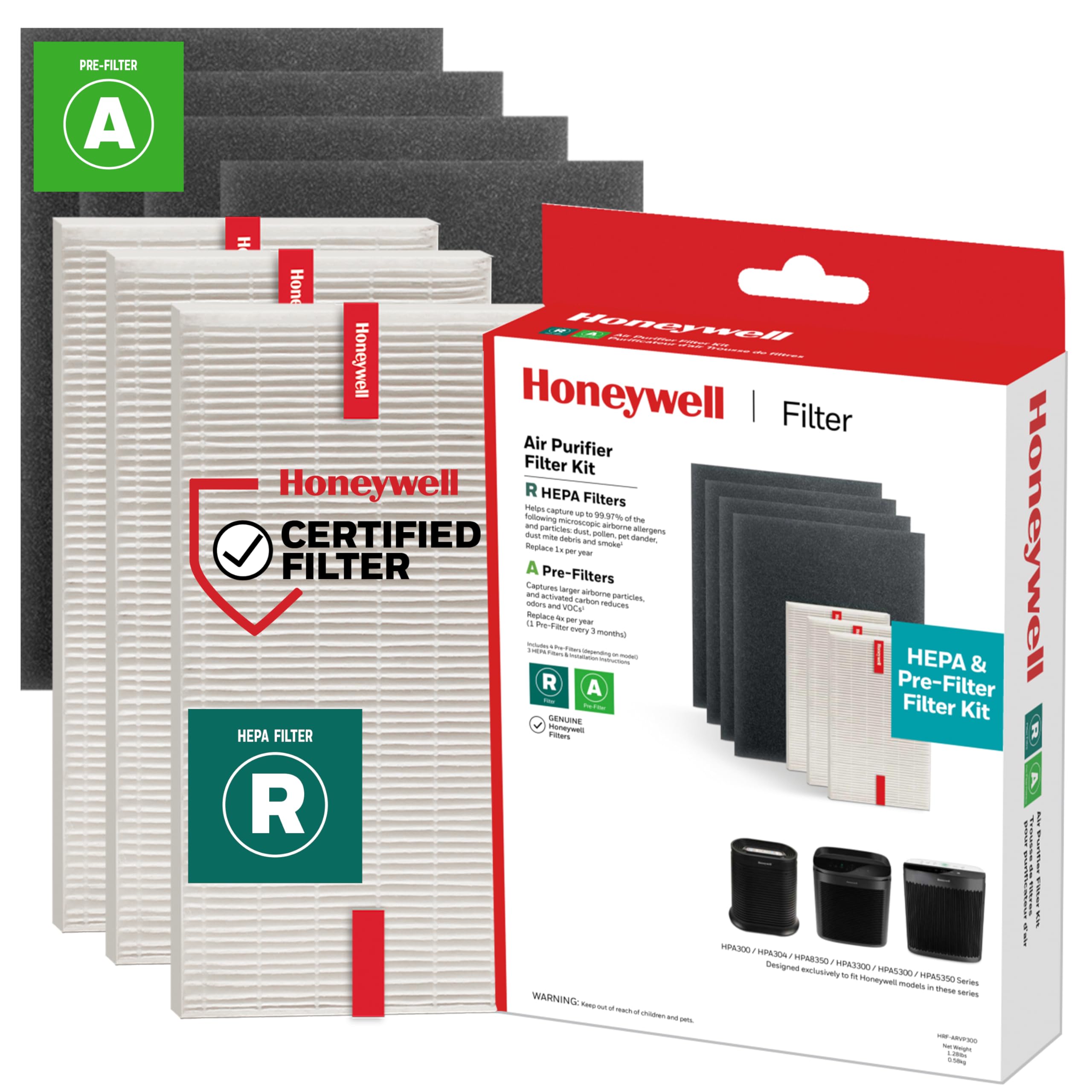 Honeywell filter kit for HPA series showing main components.