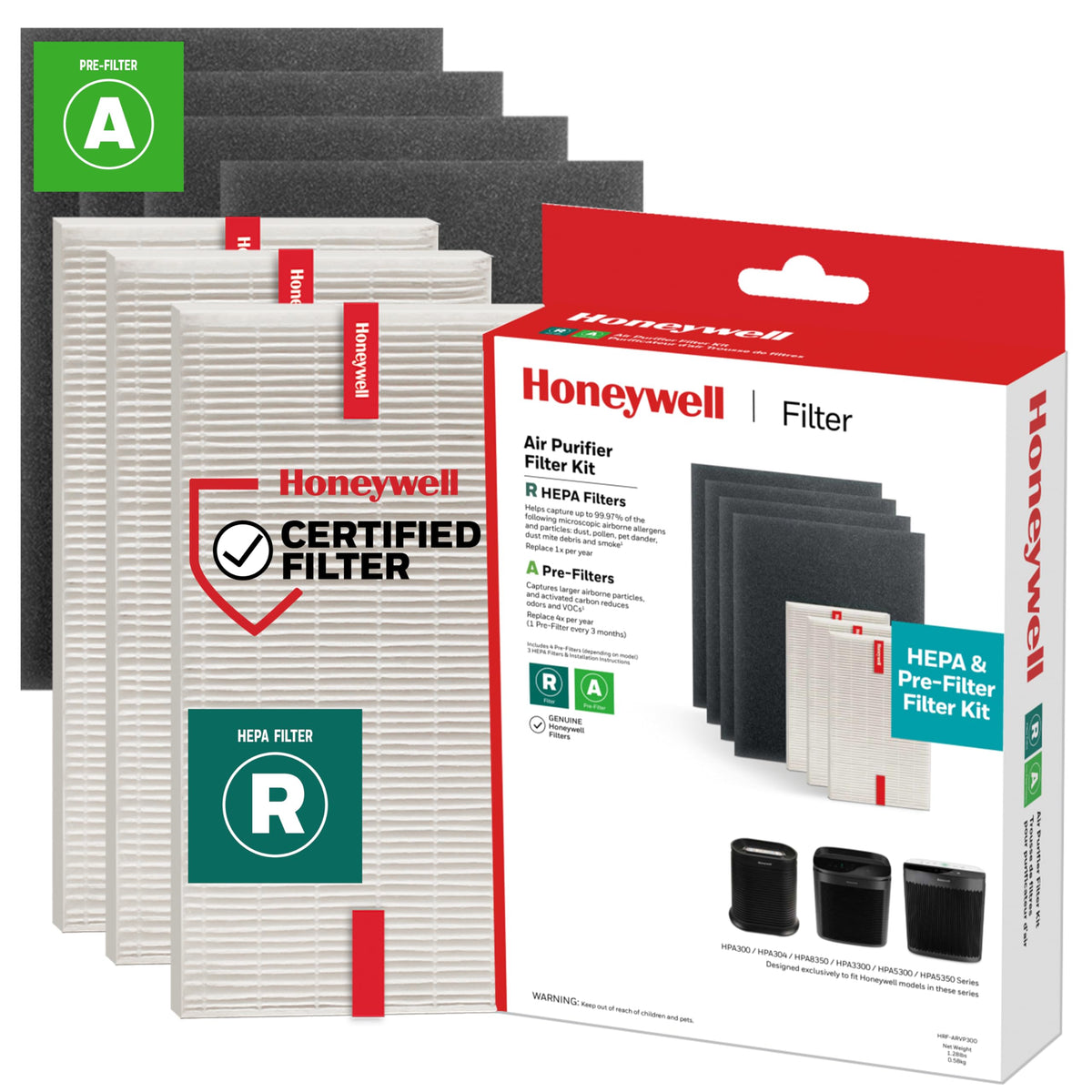 Honeywell filter kit for HPA series showing main components.