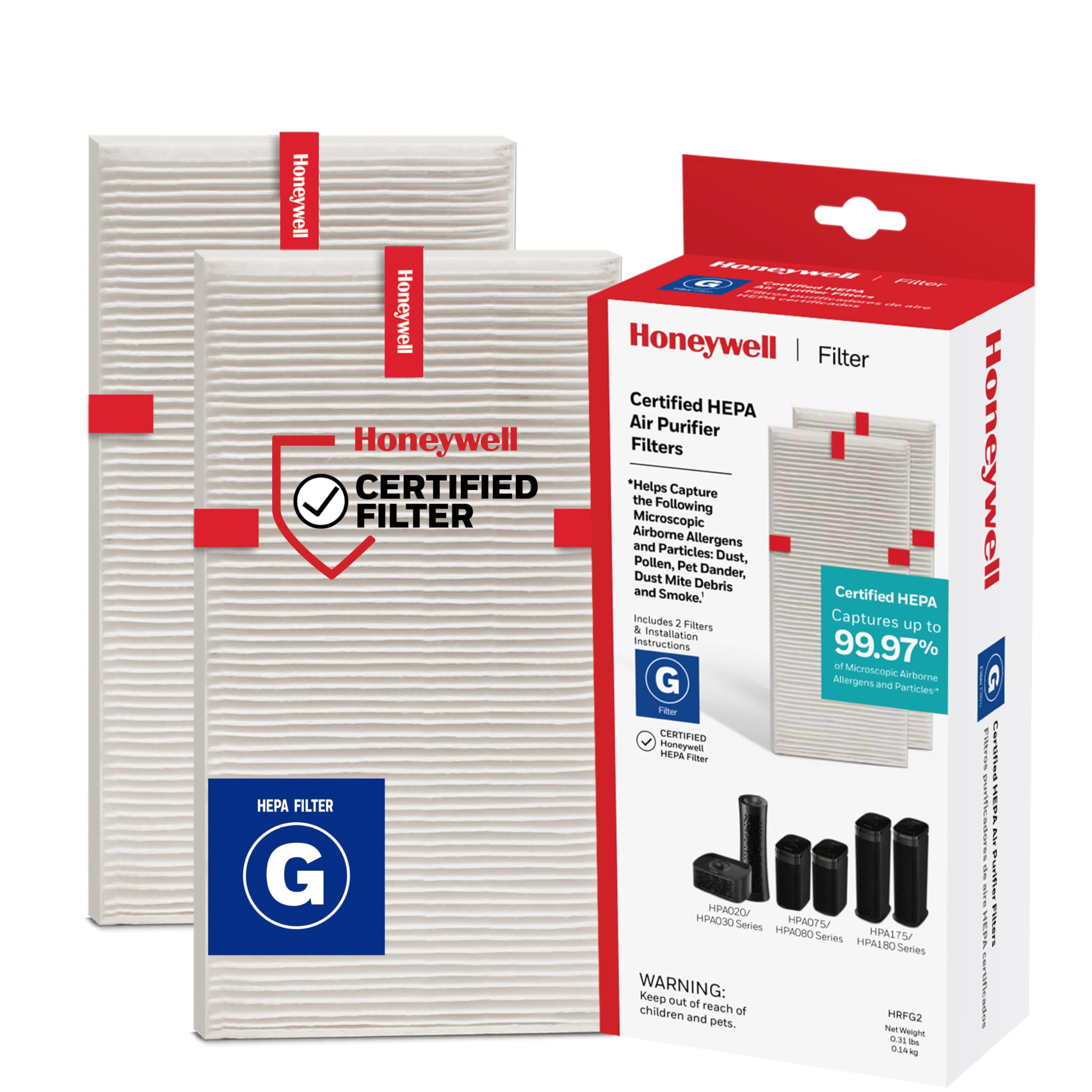 Honeywell HEPA Filter G in-box replacement supports cleaner air in your purifier.