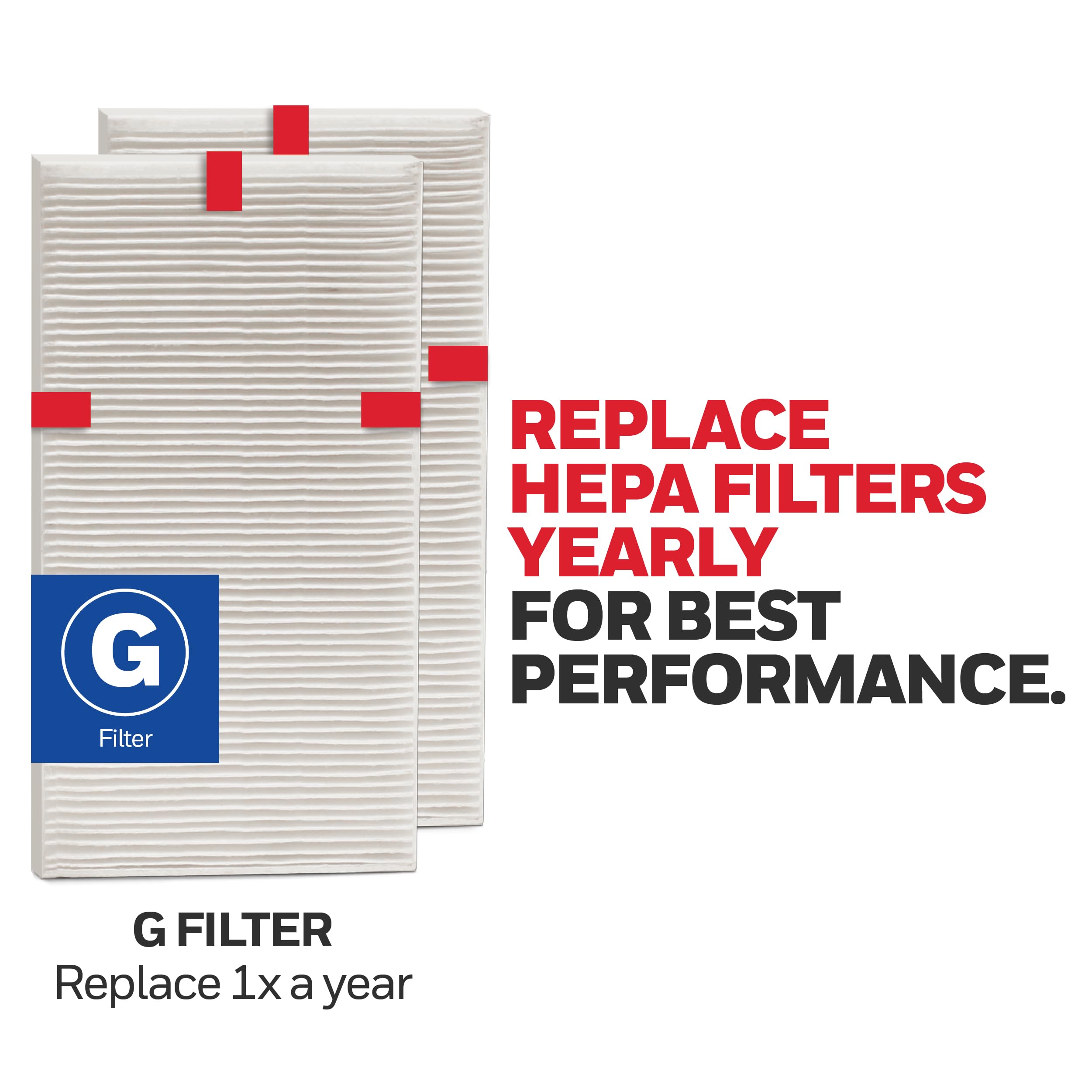 Packaging of Honeywell HEPA Filter G shows contents and care guidance