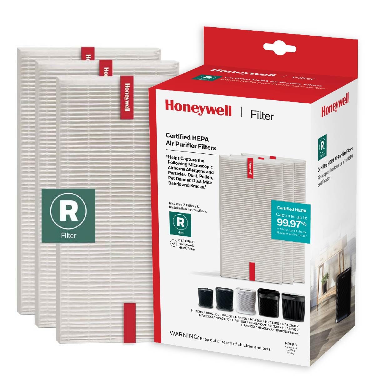Honeywell HEPA R 3-pack front view for easy replacement and cleaner air