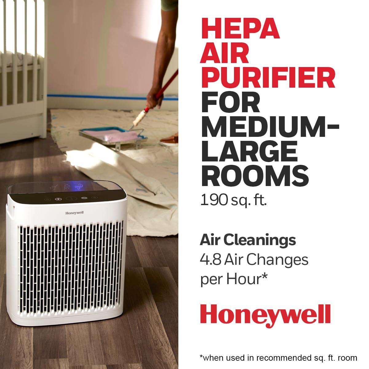 Honeywell HPA5100W in-room usage demonstrates efficient air cleaning.