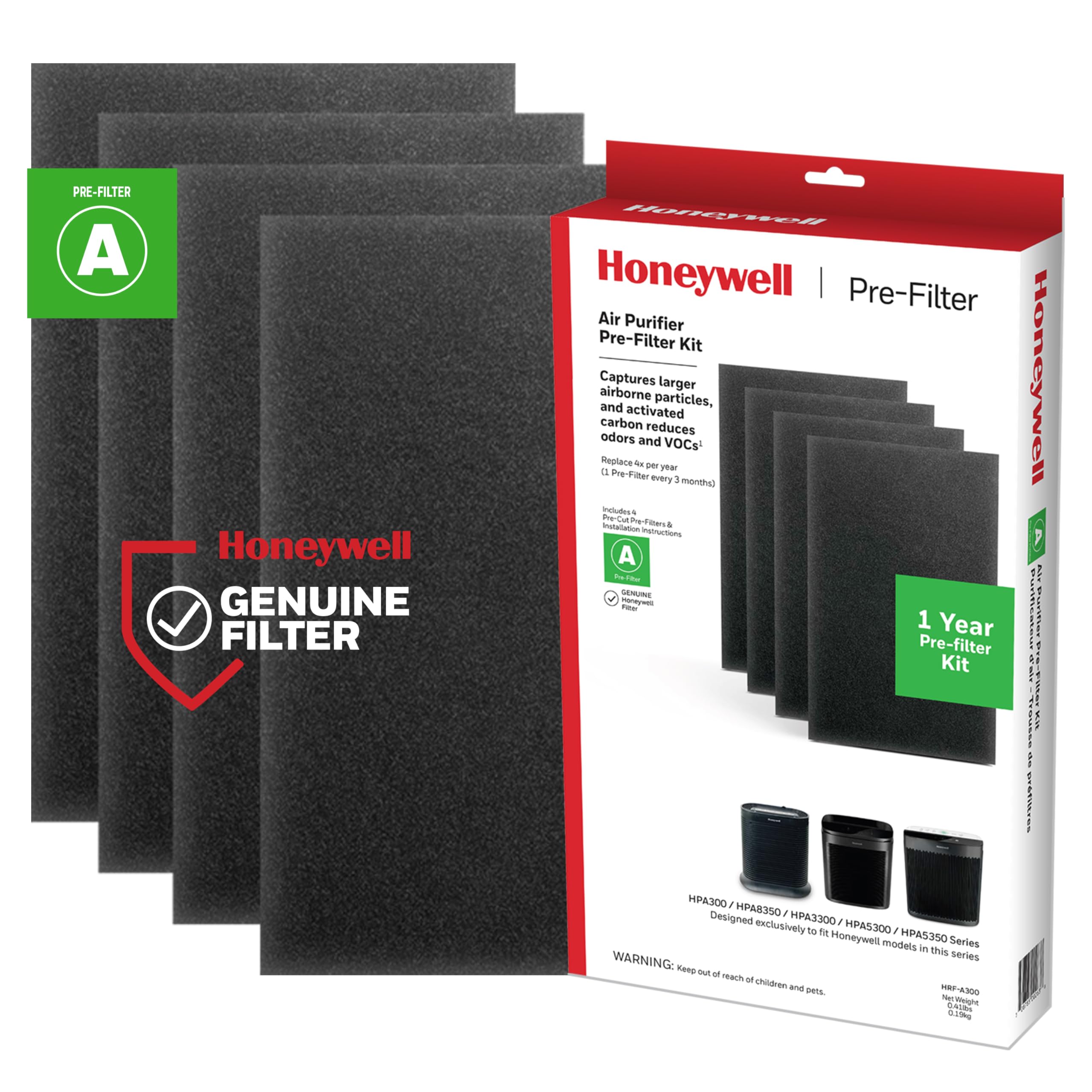 Honeywell HRF-A300 pre-filter captures dust for cleaner air and extended HEPA life.