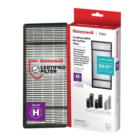 Honeywell HRF-H1 filter closeup shows high-efficiency filtration for cleaner air.