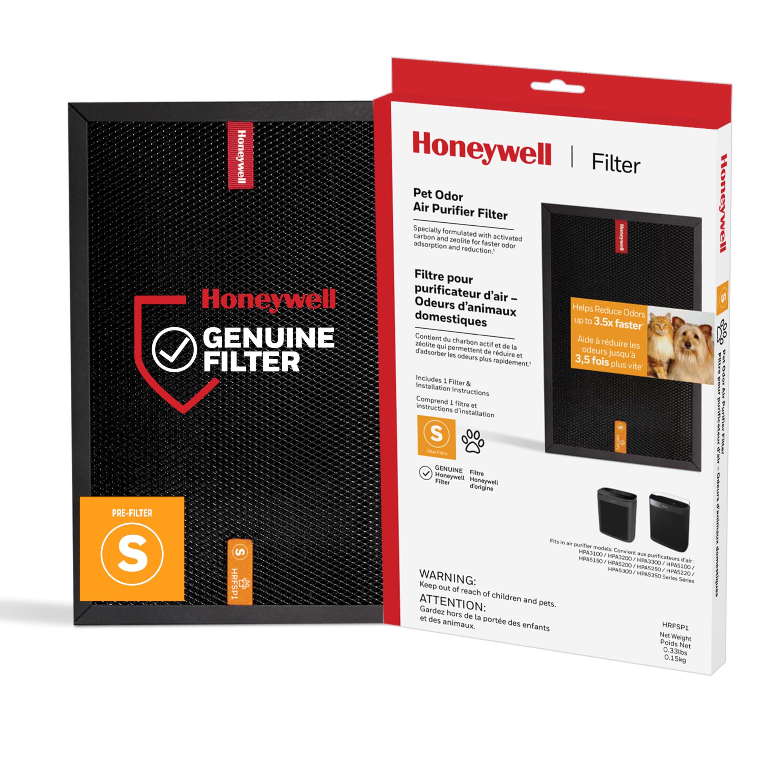 Honeywell Pet Odor Filter S pack front showing authentic replacement for HPA purifiers